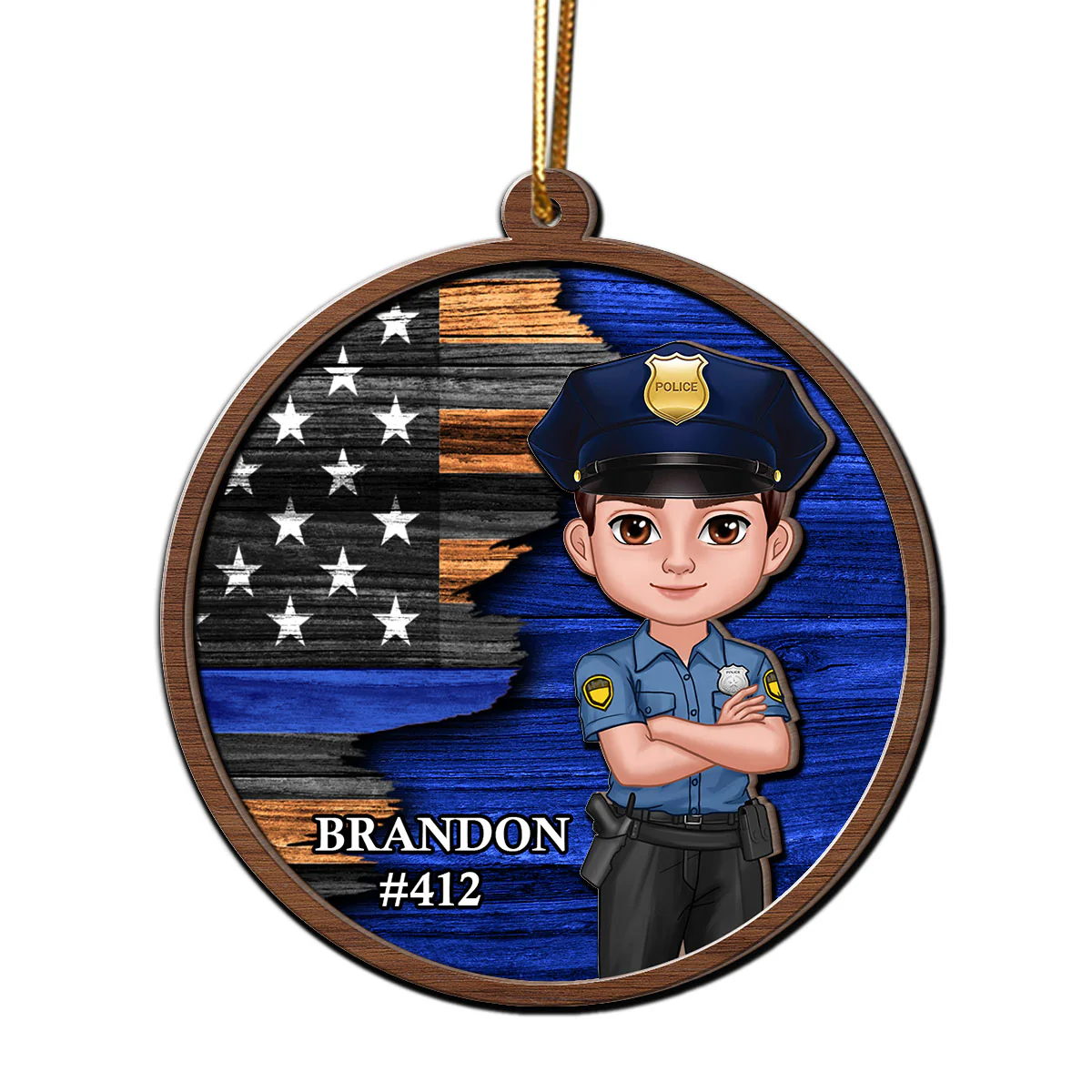Half Flag Police Firefighter Nurse Personalized 2-Layer Wooden Ornament - Image 2