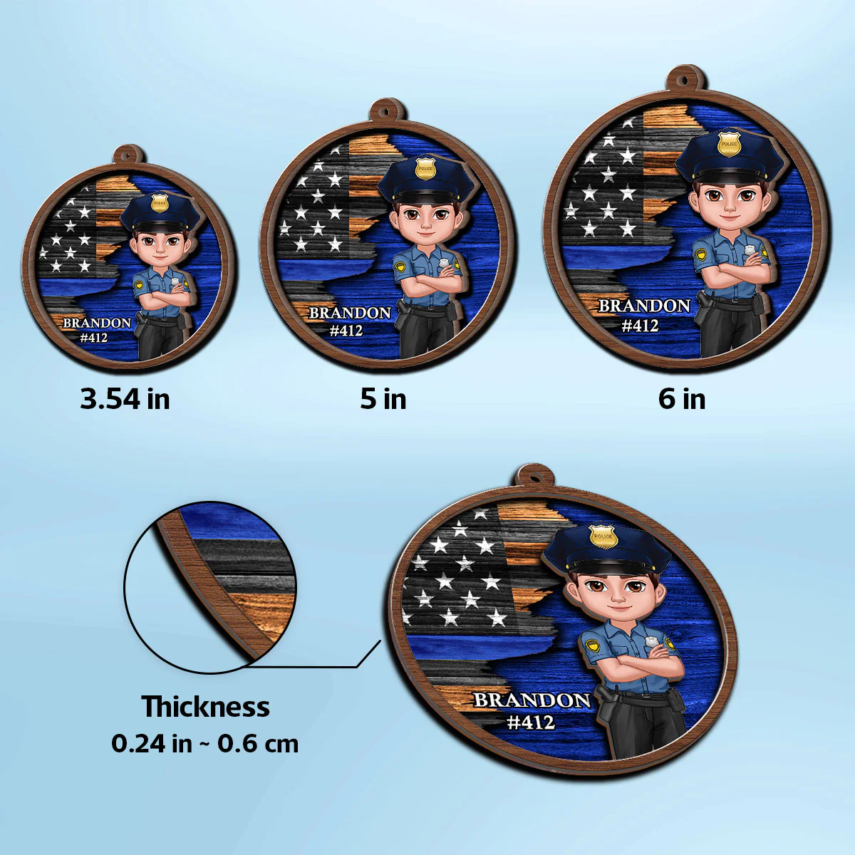 Half Flag Police Firefighter Nurse Personalized 2-Layer Wooden Ornament - Image 9