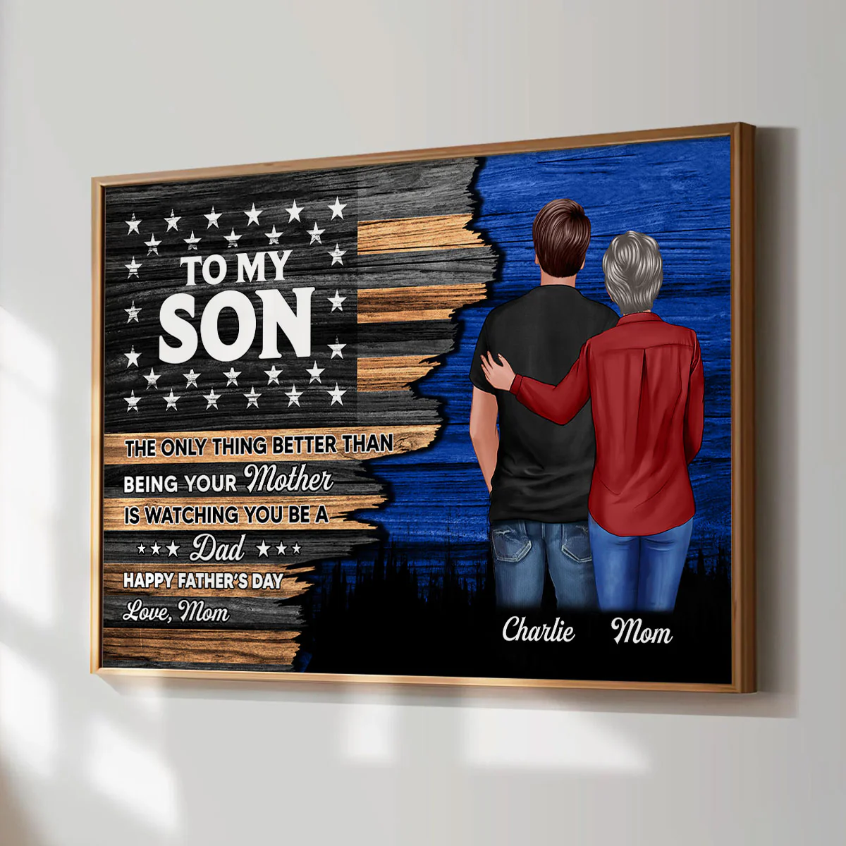 Half Flag To My Son From Mom Happy Father's Day Personalized Poster - Image 2