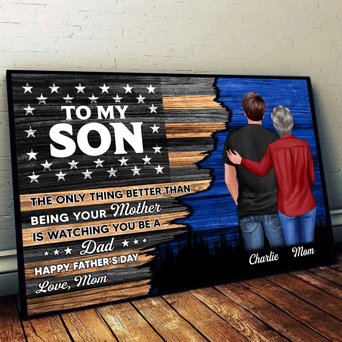 Half Flag To My Son From Mom Happy Father's Day Personalized Poster - Image 3