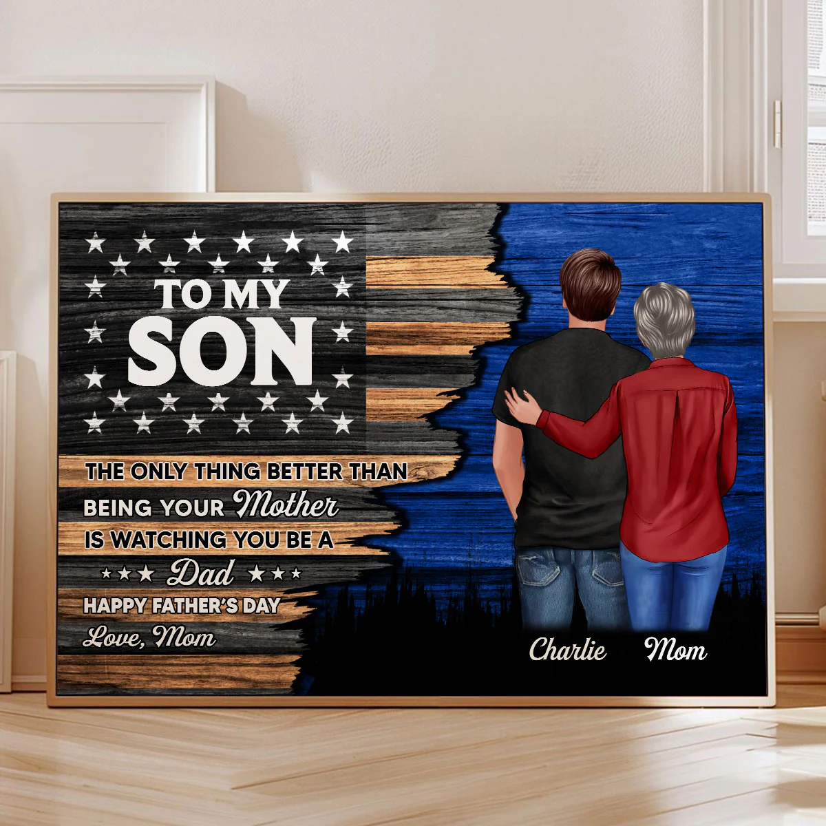Half Flag To My Son From Mom Happy Father's Day Personalized Poster - Image 4