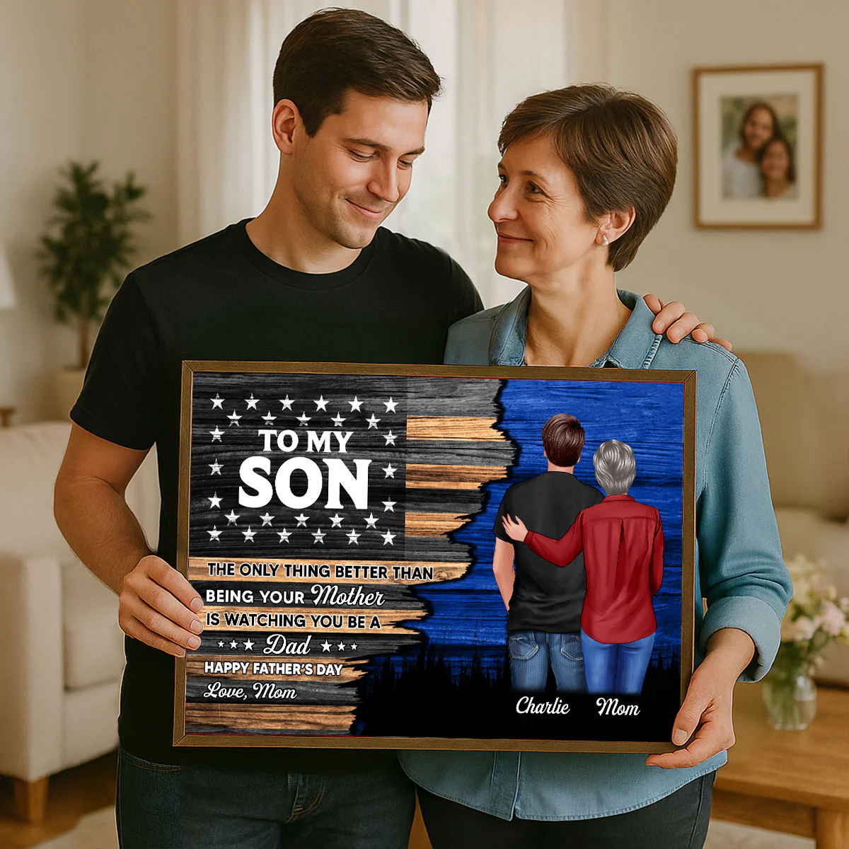 Half Flag To My Son From Mom Happy Father's Day Personalized Poster - Image 6