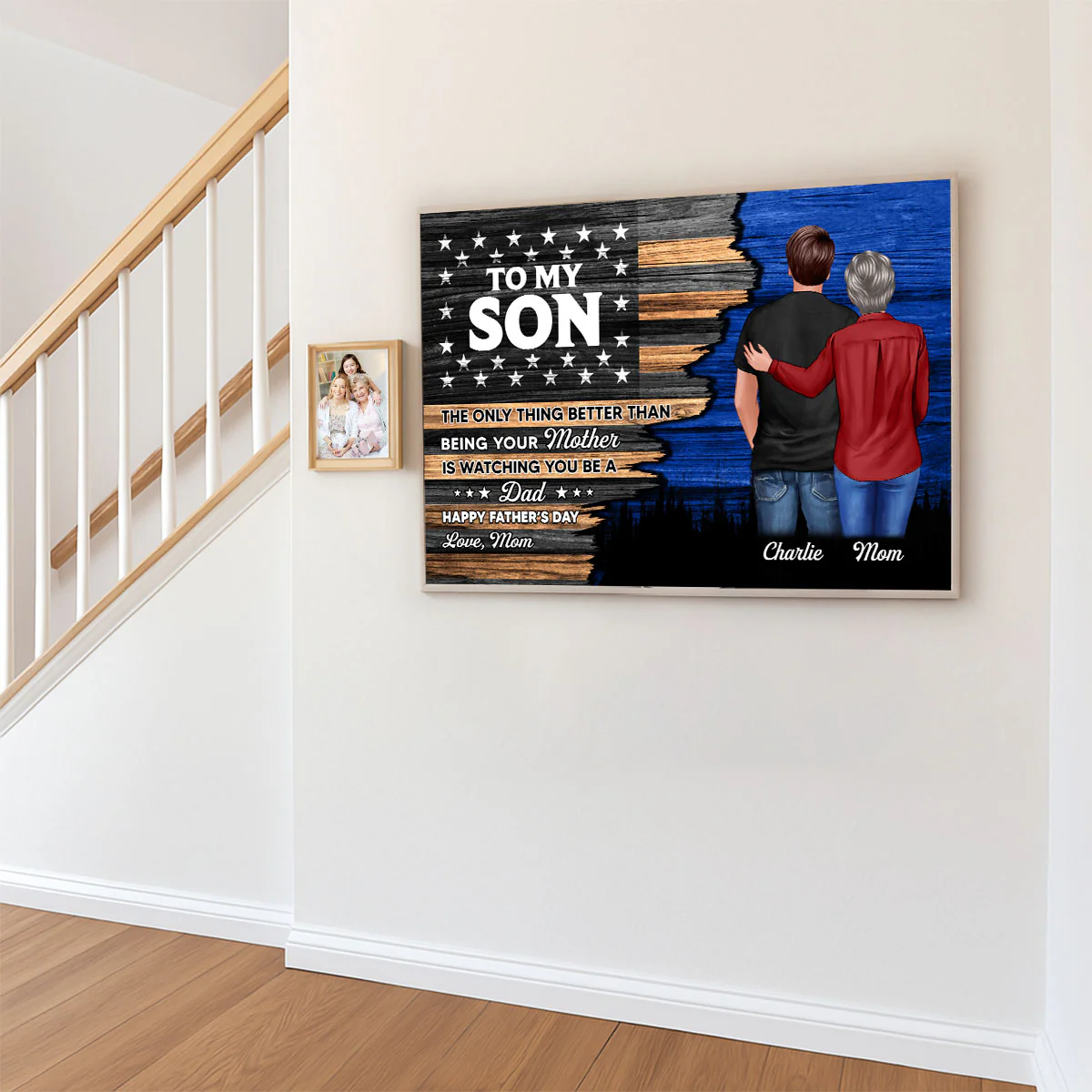 Half Flag To My Son From Mom Happy Father's Day Personalized Poster - Image 7
