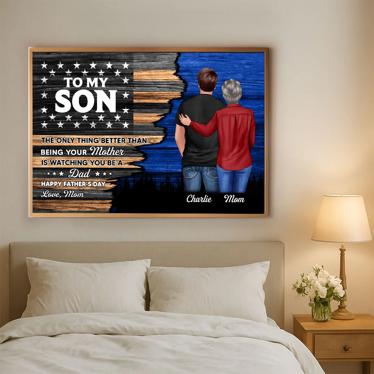 Half Flag To My Son From Mom Happy Father's Day Personalized Poster - Image 8