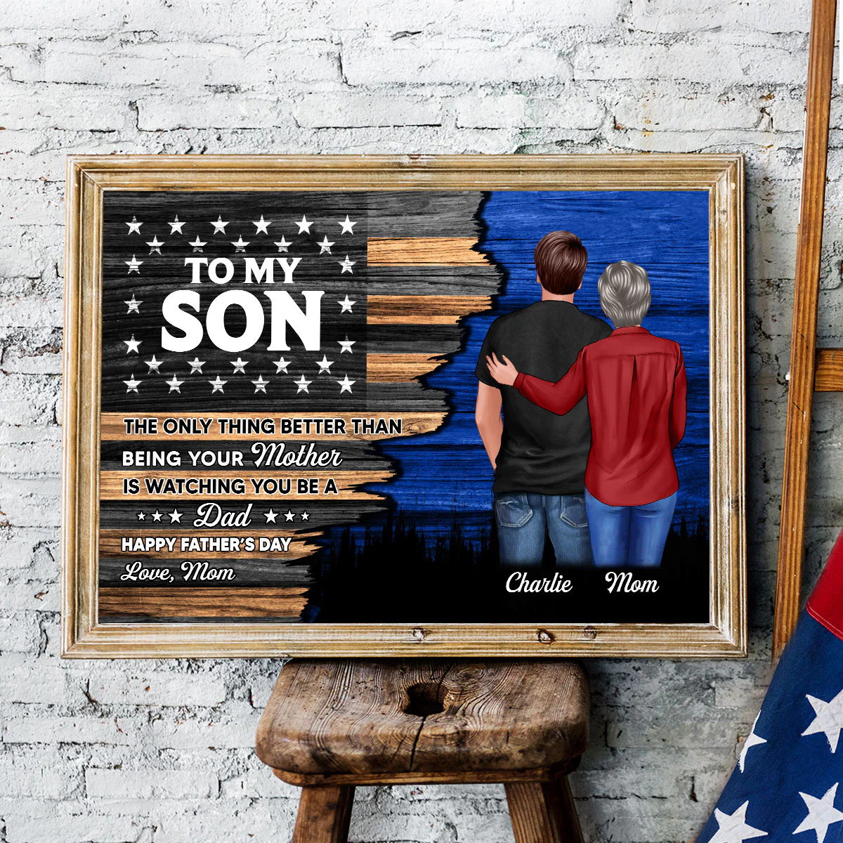 Half Flag To My Son From Mom Happy Father's Day Personalized Poster - Image 9