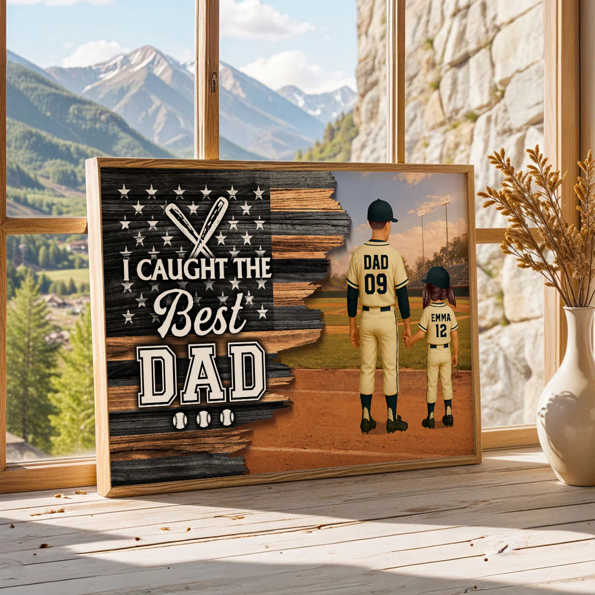 Half Nation Flag We Caught The Best Dad Baseball - Personalized Poster - Father's Day Gift For Baseball Dad - Image 2