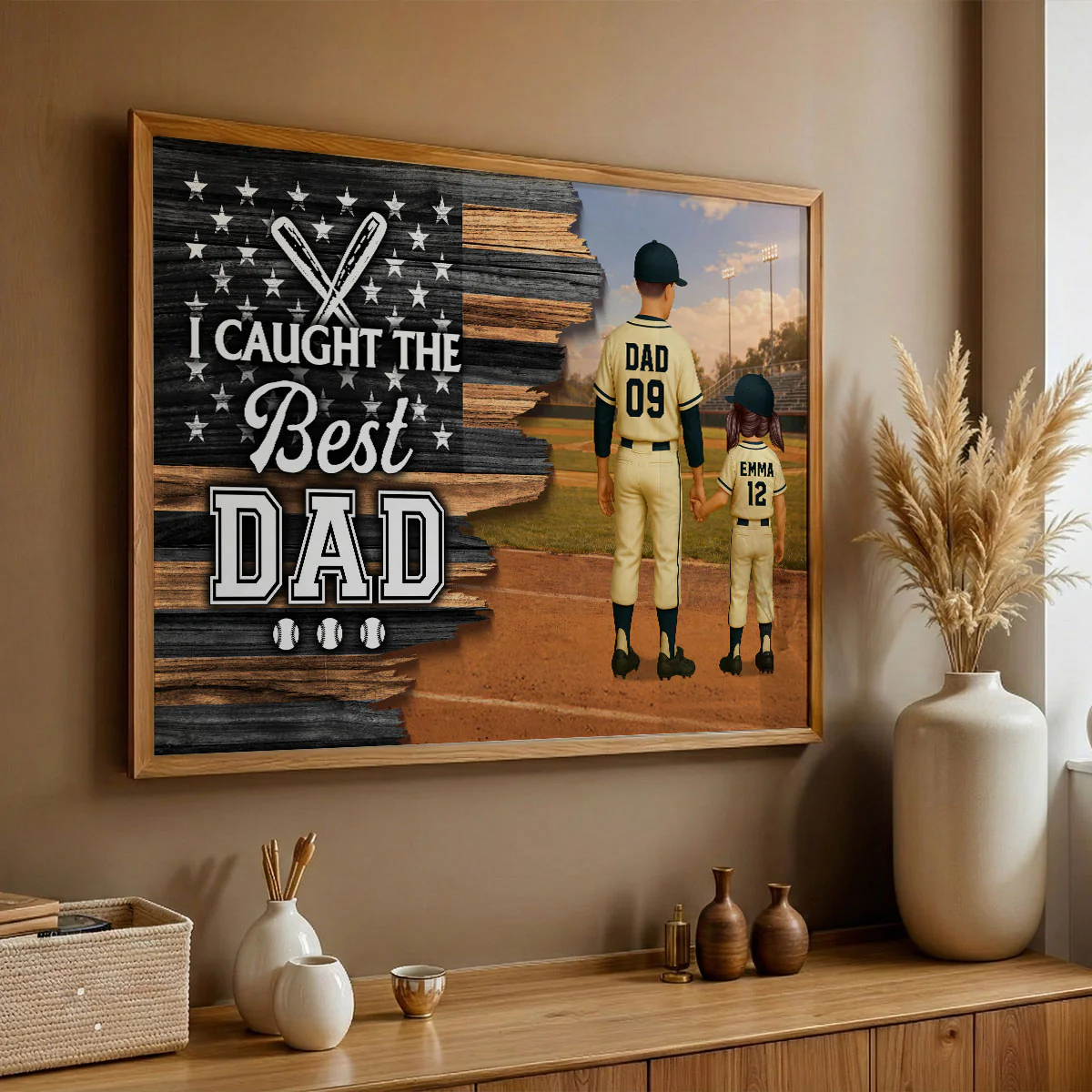 Half Nation Flag We Caught The Best Dad Baseball - Personalized Poster - Father's Day Gift For Baseball Dad - Image 3
