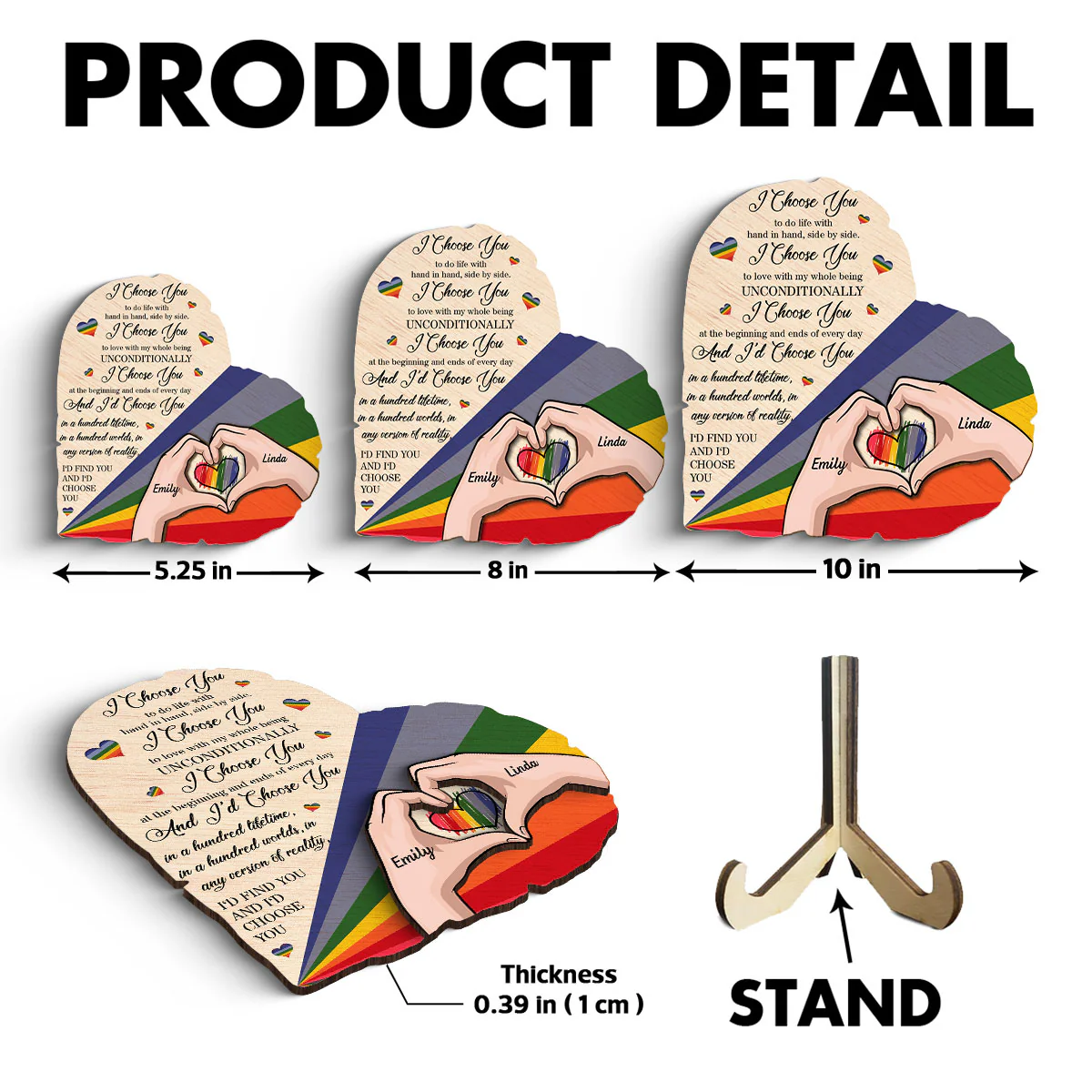 Half Heart Rainbow Flag LGBTQ Couple Personalized 2-Layered Wooden Plaque, Pride Month gift - Image 8