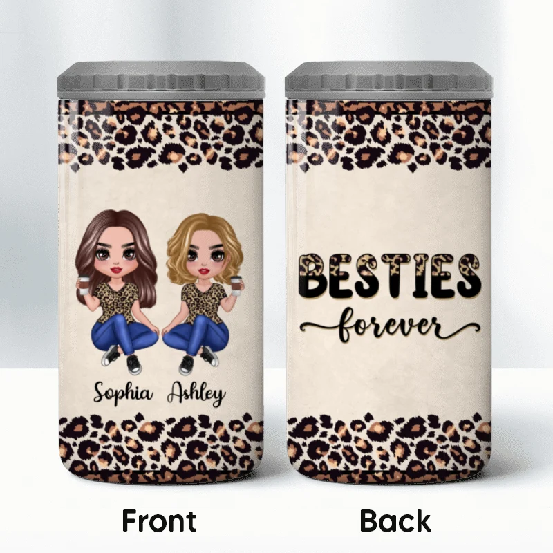 Half Leopard Besties Sisters Personalized 4 In 1 Can Cooler - Image 8