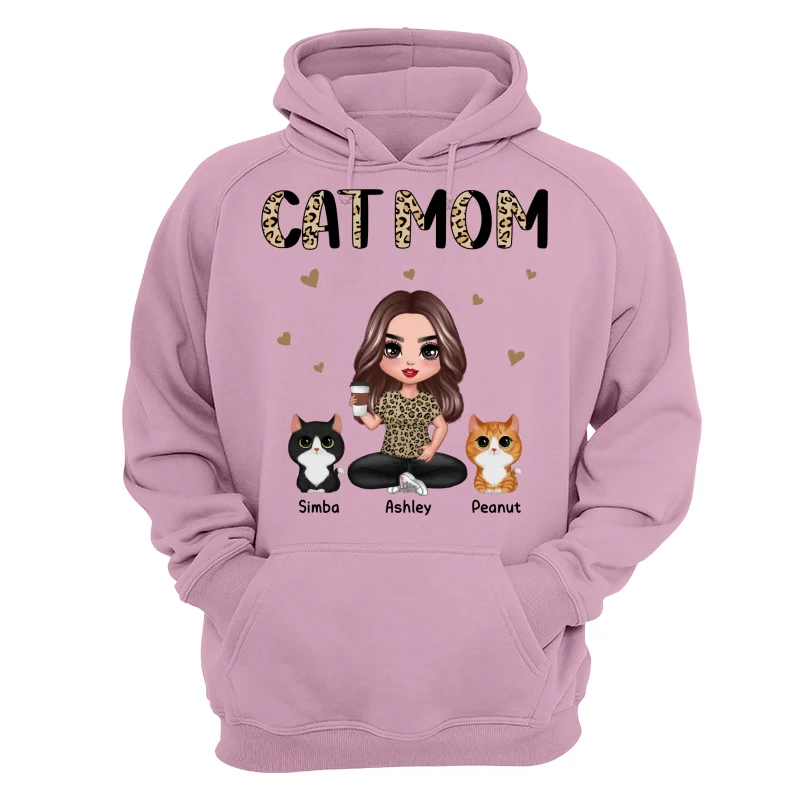 Half Leopard Cat Mom Doll Woman Sitting With Watercolor Cute Cats Personalized Shirt - Image 15