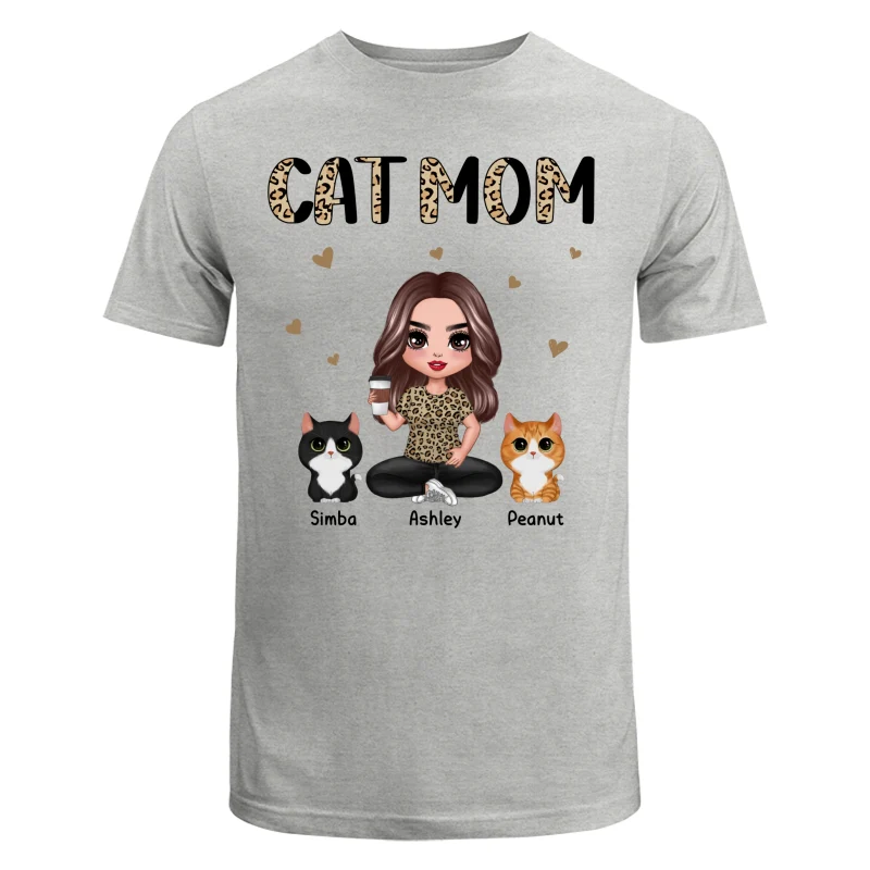 Half Leopard Cat Mom Doll Woman Sitting With Watercolor Cute Cats Personalized Shirt - Image 6