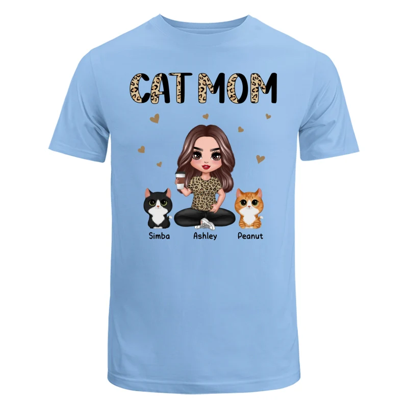 Half Leopard Cat Mom Doll Woman Sitting With Watercolor Cute Cats Personalized Shirt - Image 8