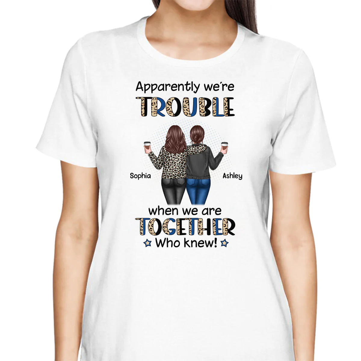 Half Leopard Denim Best Friends Trouble Together Personalized Shirt - Image 2