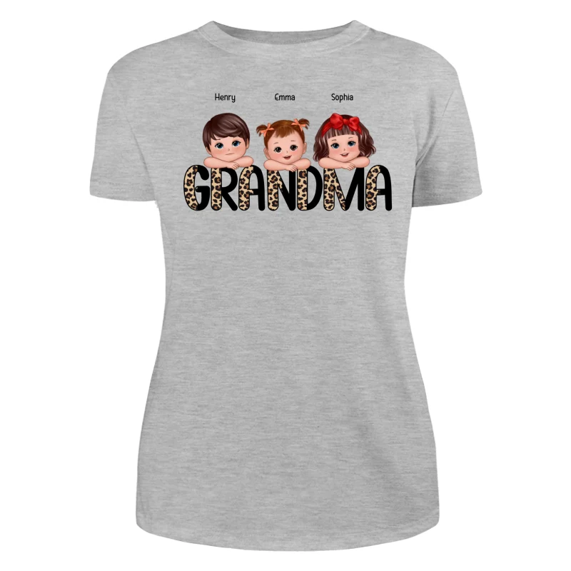 Half Leopard Grandma Cute Grandkids Laying Head On Arms Personalized Shirt - Image 10