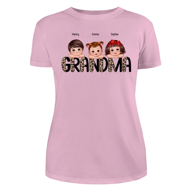Half Leopard Grandma Cute Grandkids Laying Head On Arms Personalized Shirt - Image 11