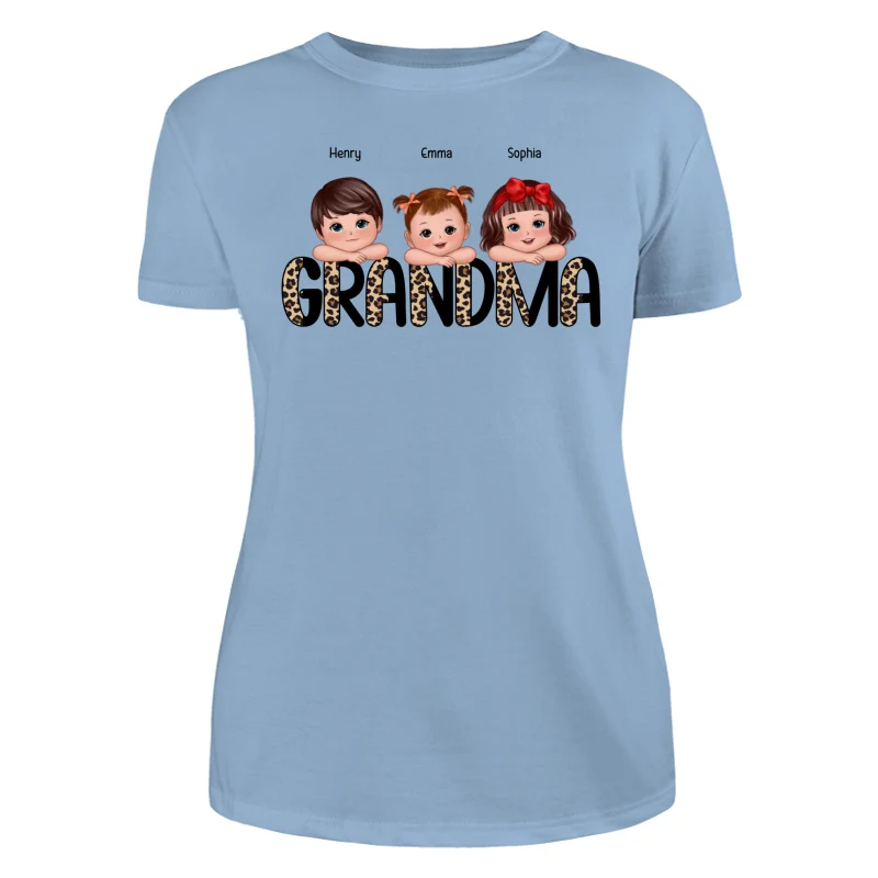 Half Leopard Grandma Cute Grandkids Laying Head On Arms Personalized Shirt - Image 12