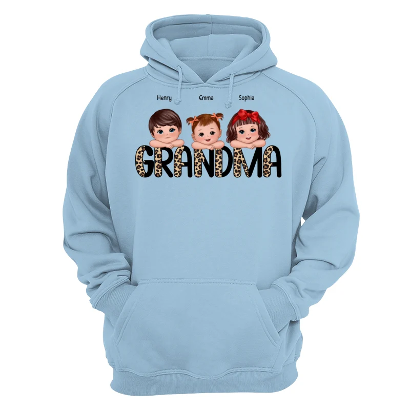 Half Leopard Grandma Cute Grandkids Laying Head On Arms Personalized Shirt - Image 16