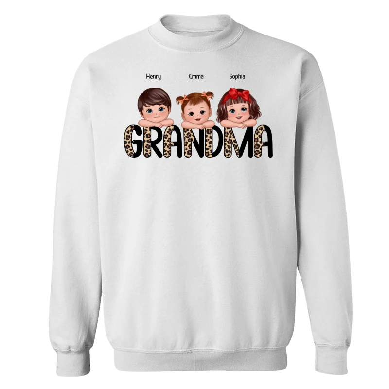 Half Leopard Grandma Cute Grandkids Laying Head On Arms Personalized Shirt - Image 17