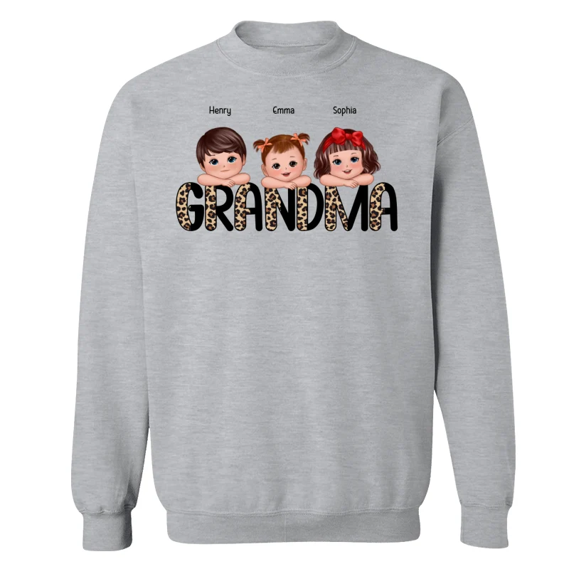 Half Leopard Grandma Cute Grandkids Laying Head On Arms Personalized Shirt - Image 18