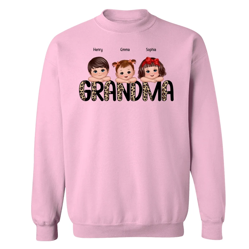 Half Leopard Grandma Cute Grandkids Laying Head On Arms Personalized Shirt - Image 19