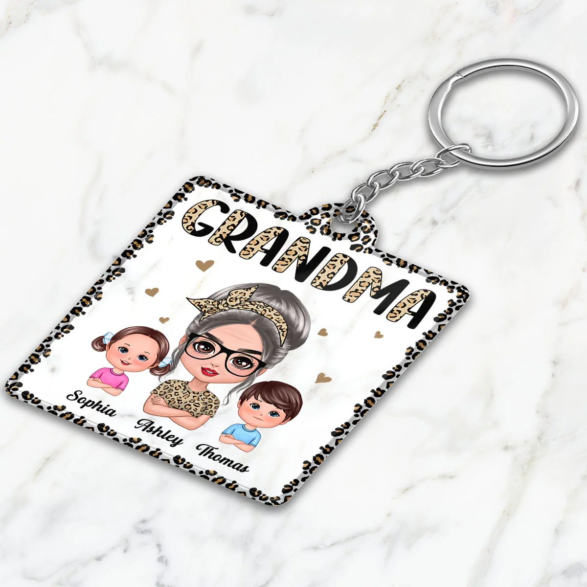 Half Leopard Grandma With Grandkids Personalized Acrylic Keychain - Image 3