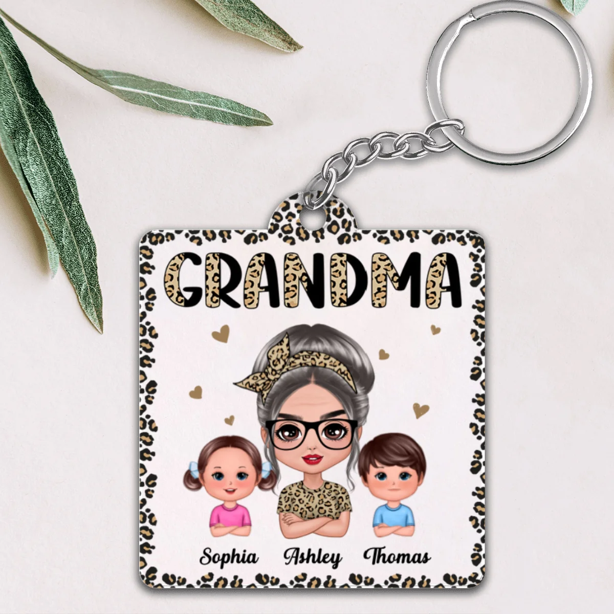 Half Leopard Grandma With Grandkids Personalized Acrylic Keychain - Image 4