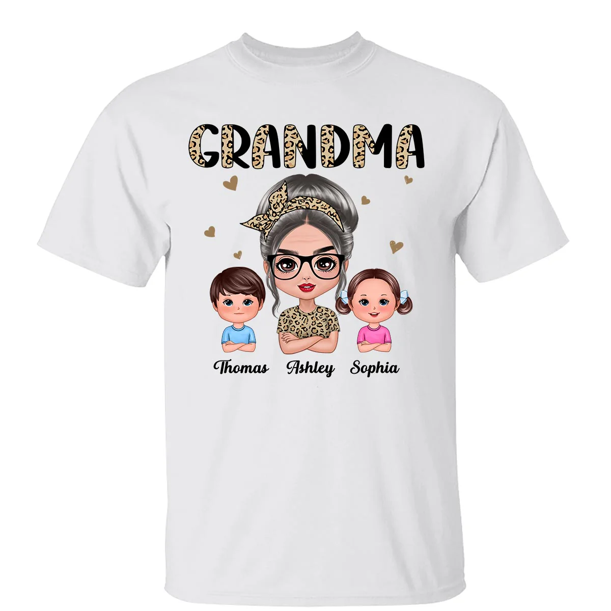 Half Leopard Grandma With Grandkids - Personalized Shirt