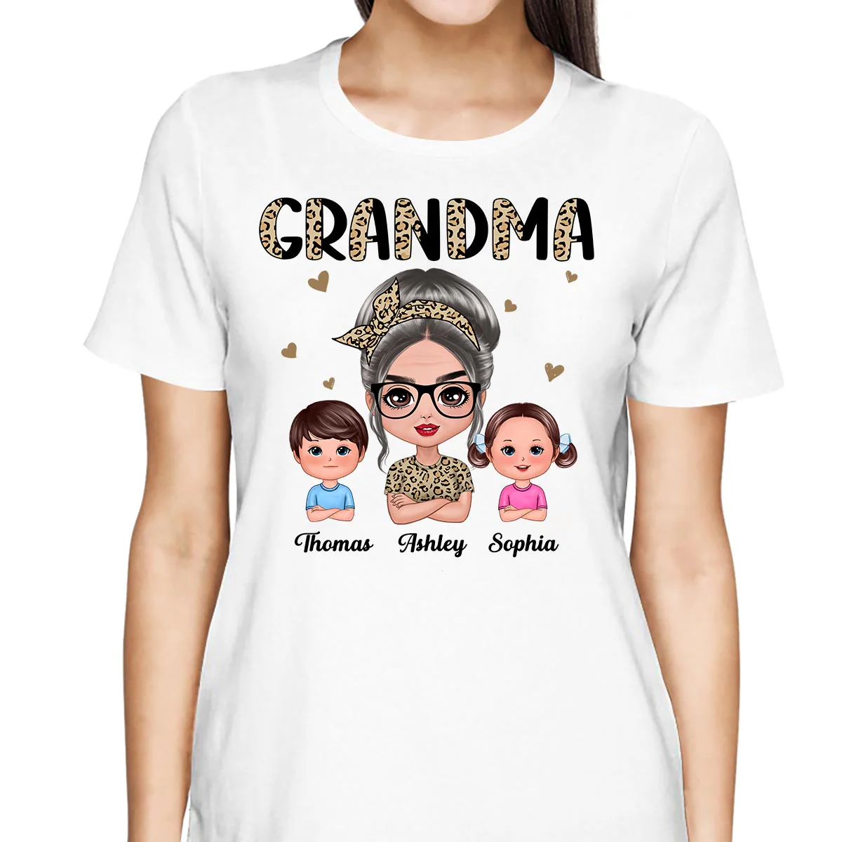 Half Leopard Grandma With Grandkids - Personalized Shirt - Image 2