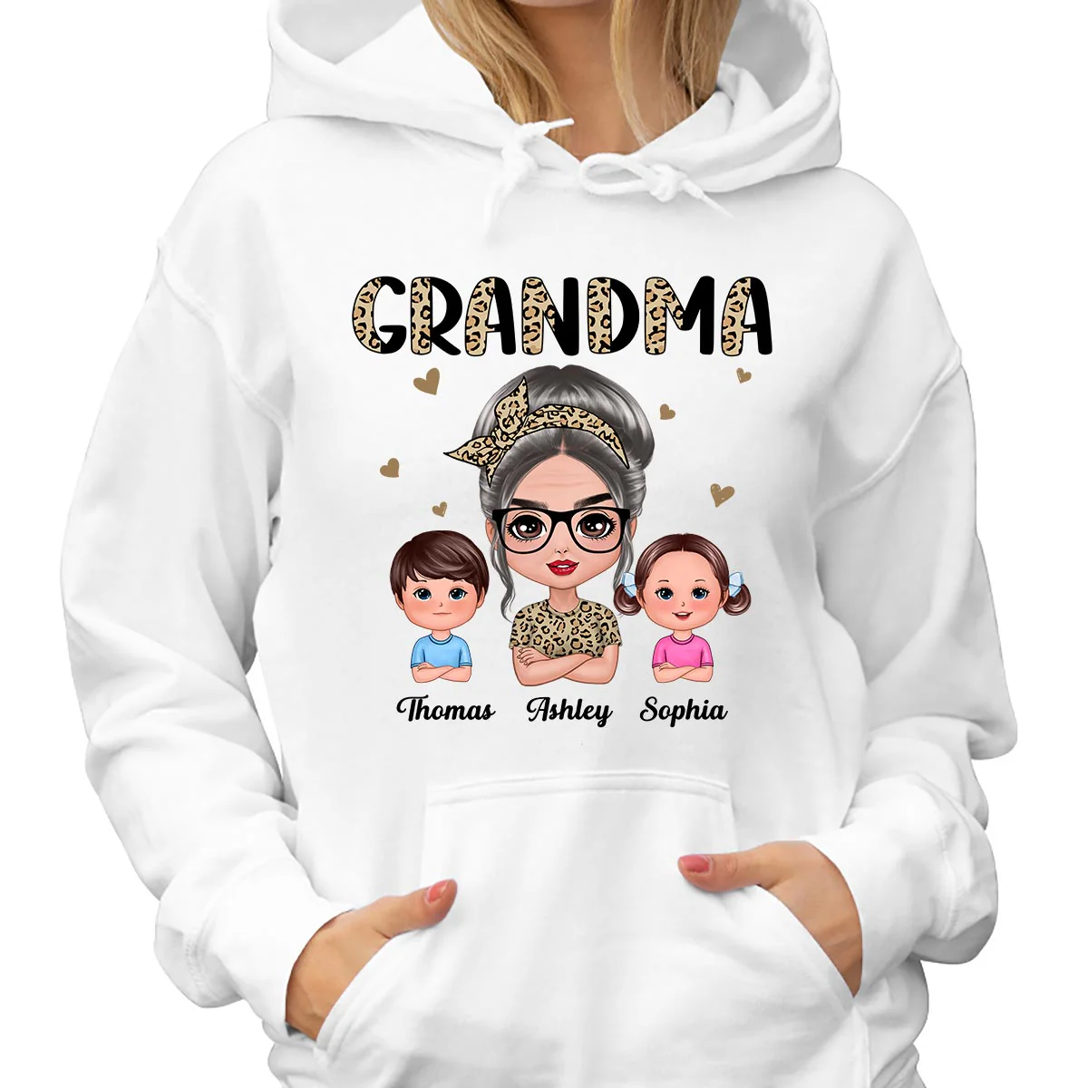 Half Leopard Grandma With Grandkids - Personalized Shirt - Image 4