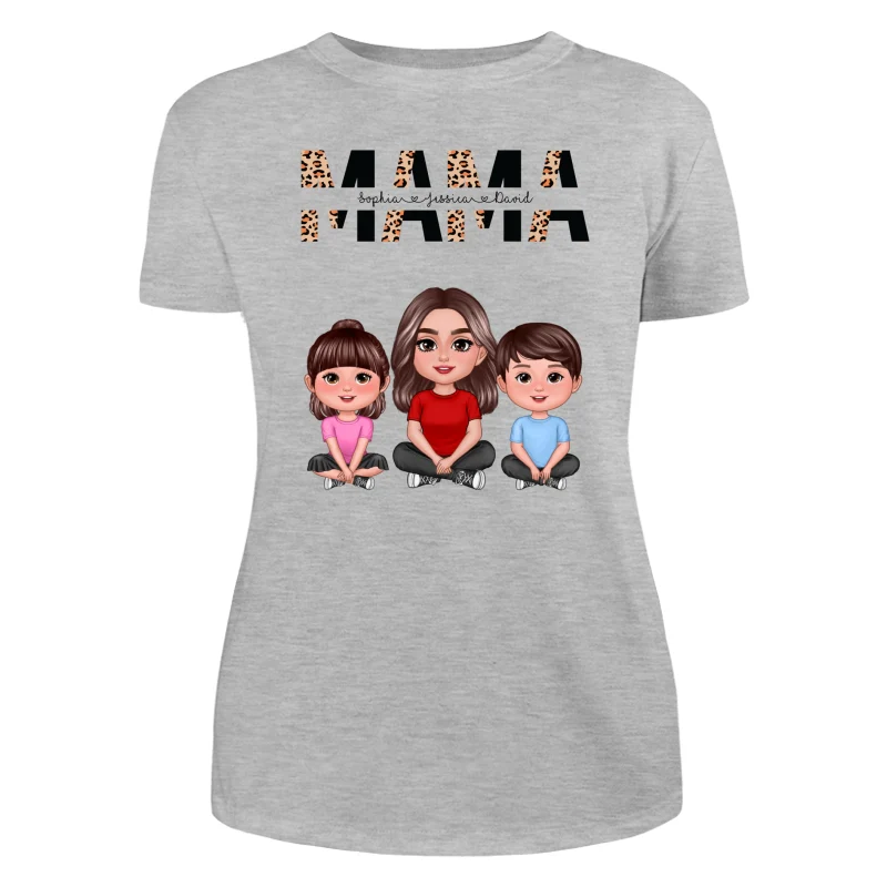 Half Leopard Mom Mama Woman Crossed Legs With Kids Personalized Shirt - Image 10
