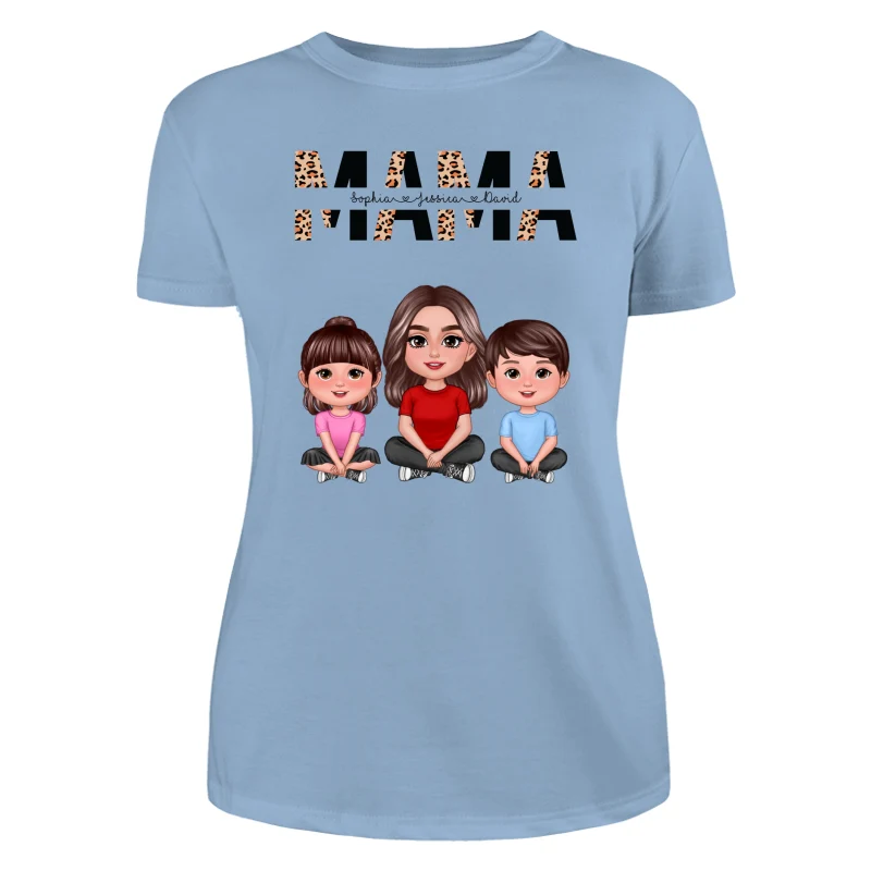 Half Leopard Mom Mama Woman Crossed Legs With Kids Personalized Shirt - Image 11
