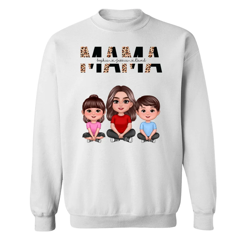 Half Leopard Mom Mama Woman Crossed Legs With Kids Personalized Shirt - Image 16