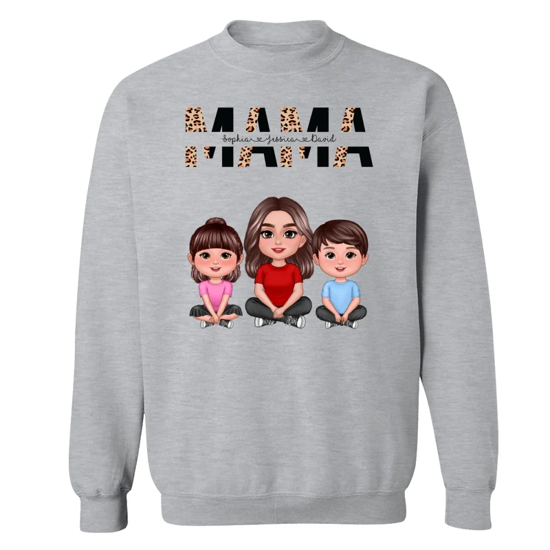 Half Leopard Mom Mama Woman Crossed Legs With Kids Personalized Shirt - Image 17