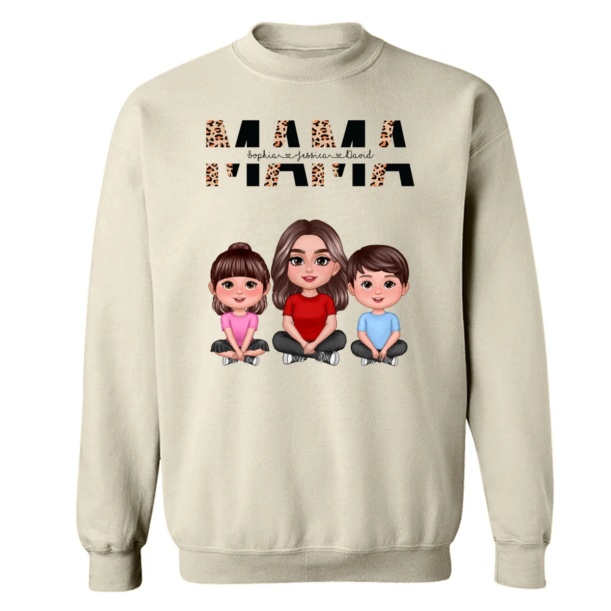 Half Leopard Mom Mama Woman Crossed Legs With Kids Personalized Shirt - Image 18
