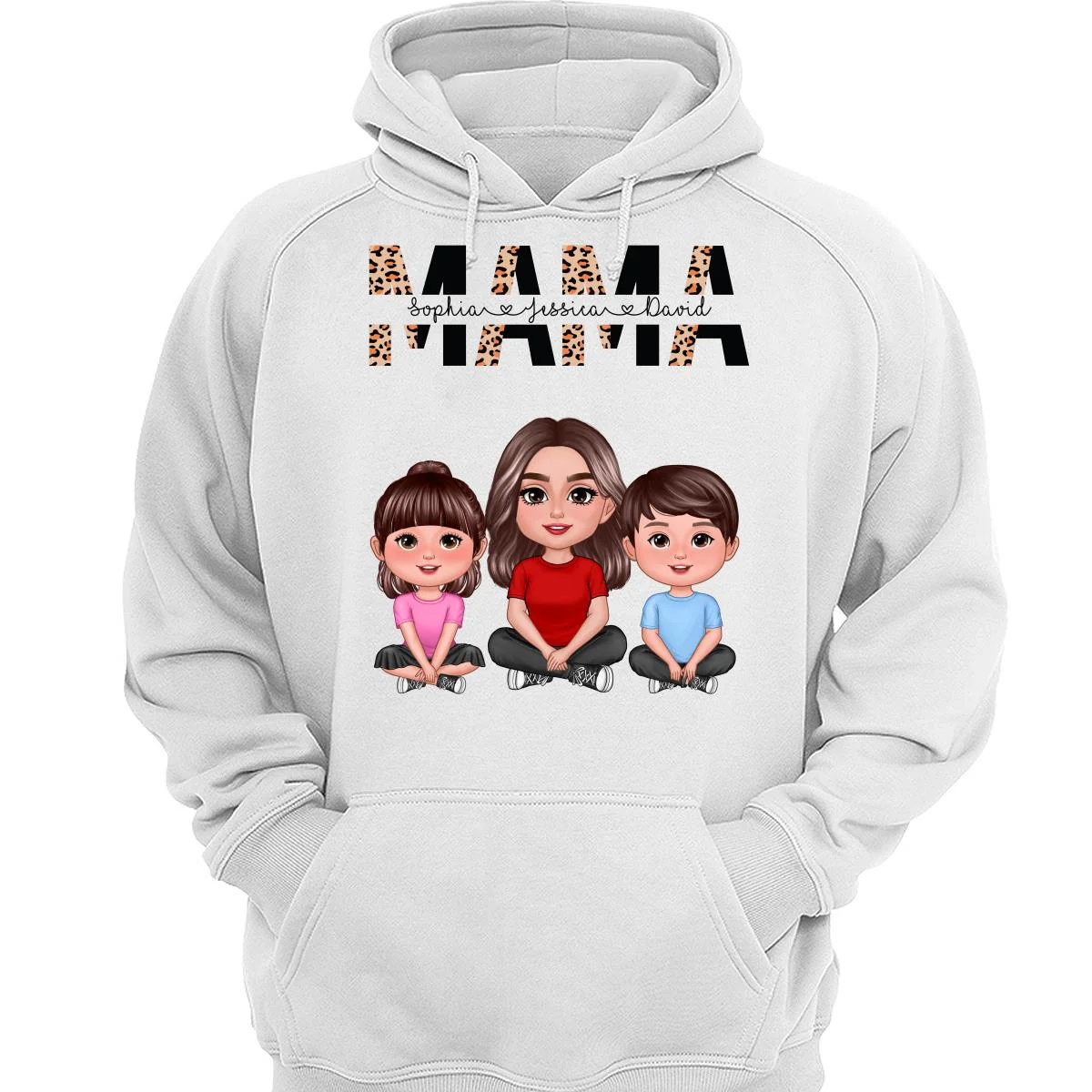 Half Leopard Mom Mama Woman Crossed Legs With Kids Personalized Shirt - Image 3