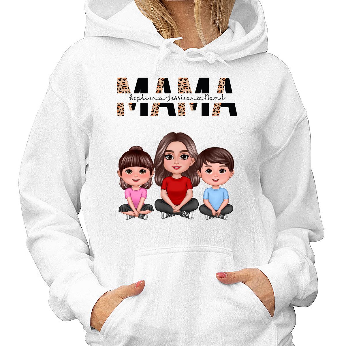 Half Leopard Mom Mama Woman Crossed Legs With Kids Personalized Shirt - Image 4