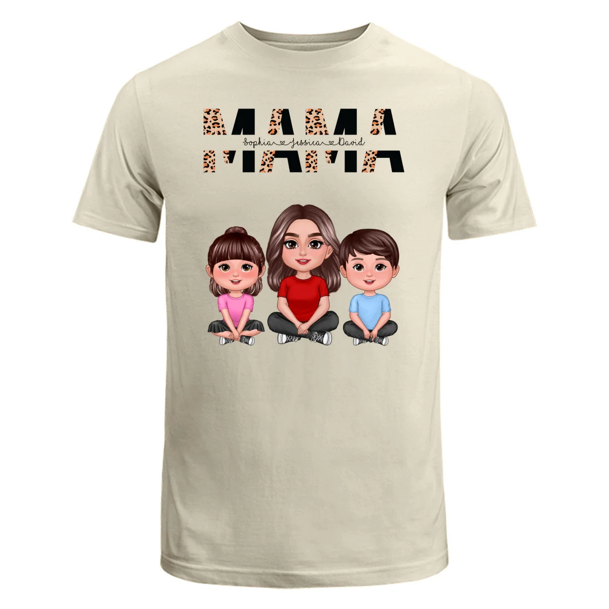 Half Leopard Mom Mama Woman Crossed Legs With Kids Personalized Shirt - Image 6
