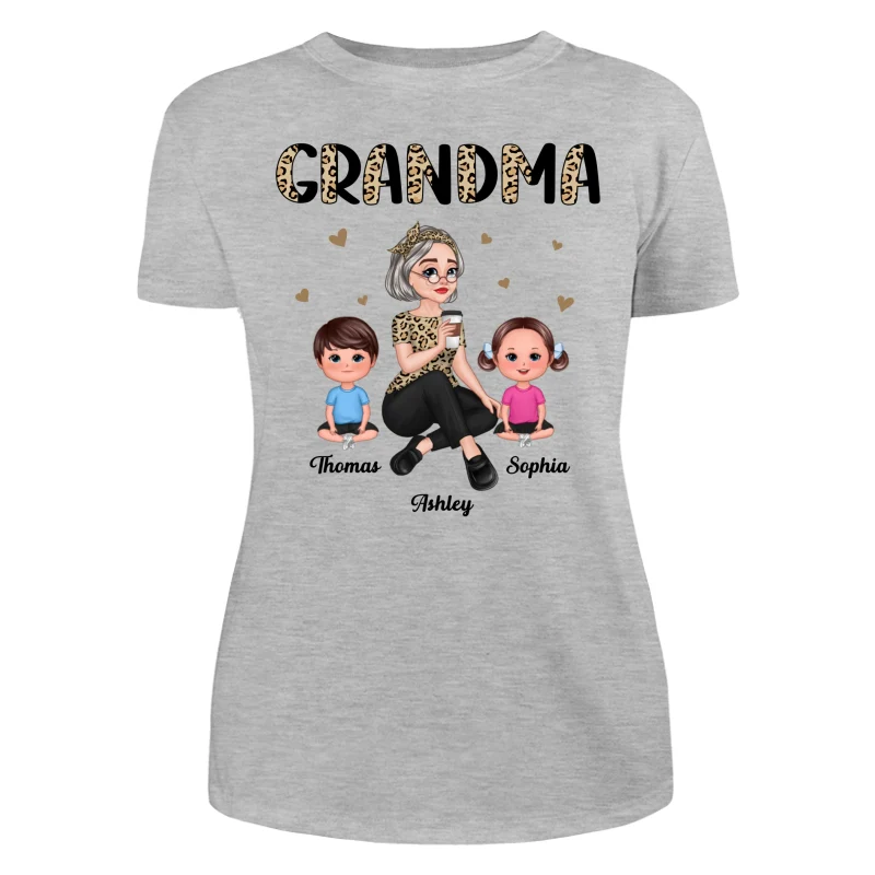 Half Leopard Pretty Cartoon Grandma & Doll Kids Personalized Shirt - Image 10