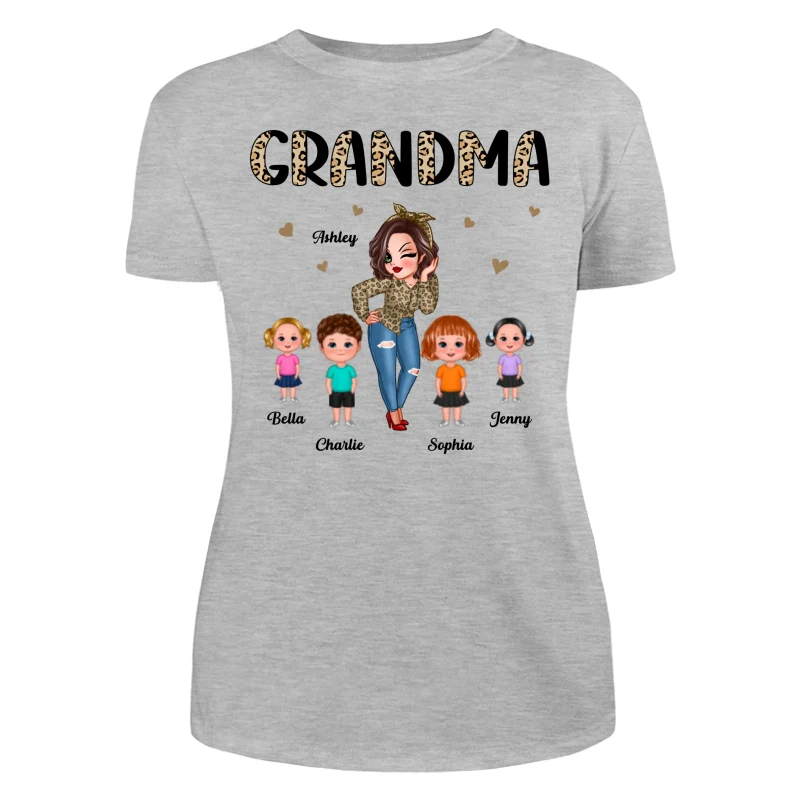 Half Leopard Pretty Grandma With Grandkids Personalized Shirt - Image 10