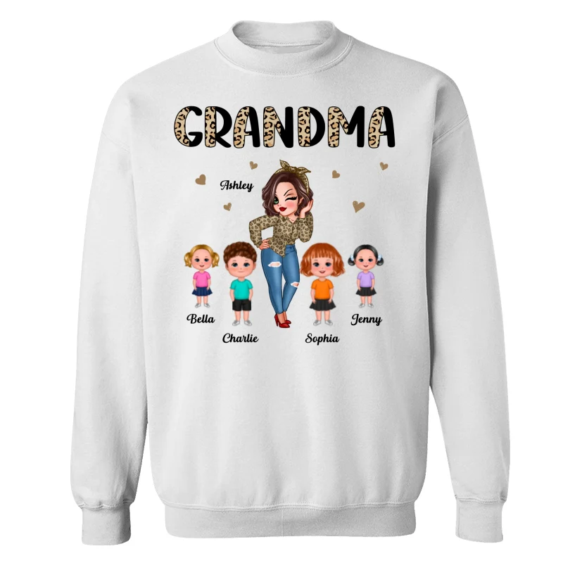 Half Leopard Pretty Grandma With Grandkids Personalized Shirt - Image 17