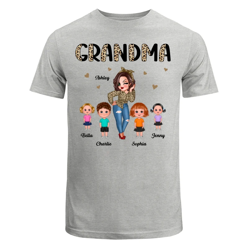 Half Leopard Pretty Grandma With Grandkids Personalized Shirt - Image 6