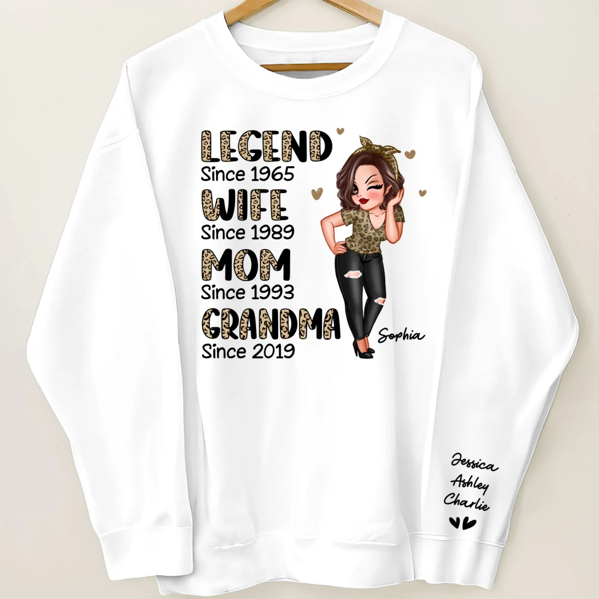 Half Leopard Sassy Legend Wife Mom Grandma Personalized Sleeve Printed Sweatshirt - Image 10