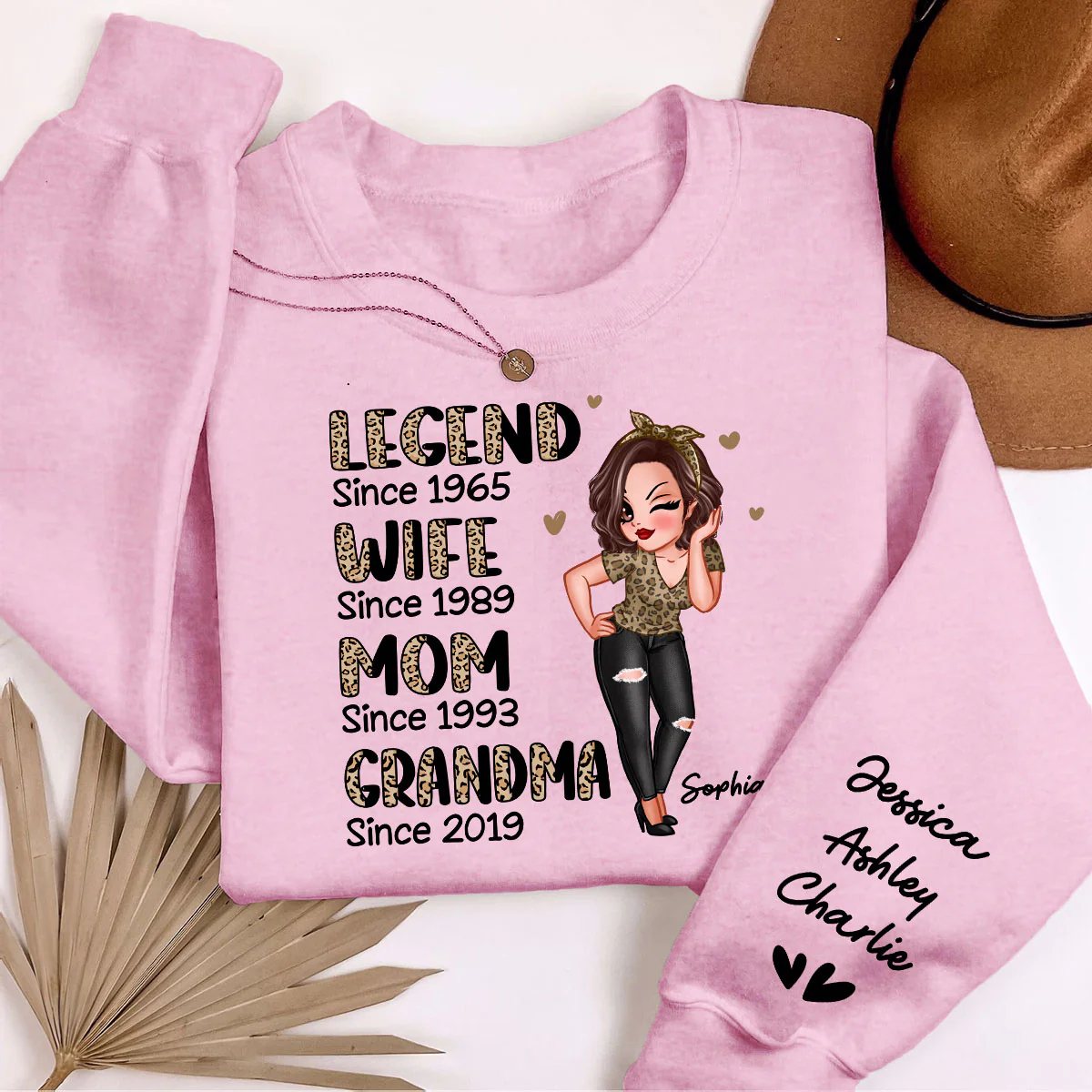 Half Leopard Sassy Legend Wife Mom Grandma Personalized Sleeve Printed Sweatshirt - Image 4