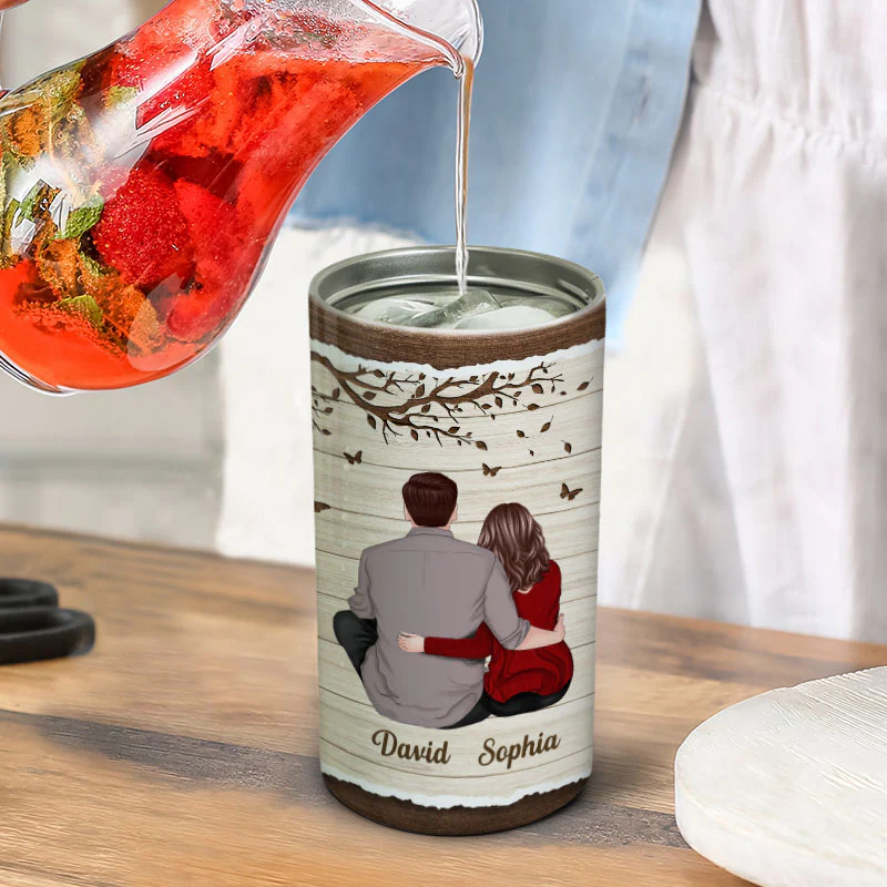 Half Texture Couple Sitting Back View Personalized 4 In 1 Can Cooler - Image 6