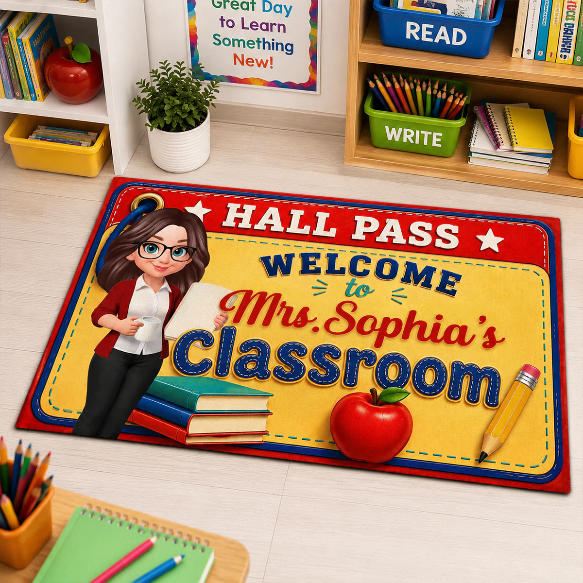 Hall Pass Welcome To Class - Personalized Doormat - Back To School Gift For Teachers, Classroom Decors - Image 3