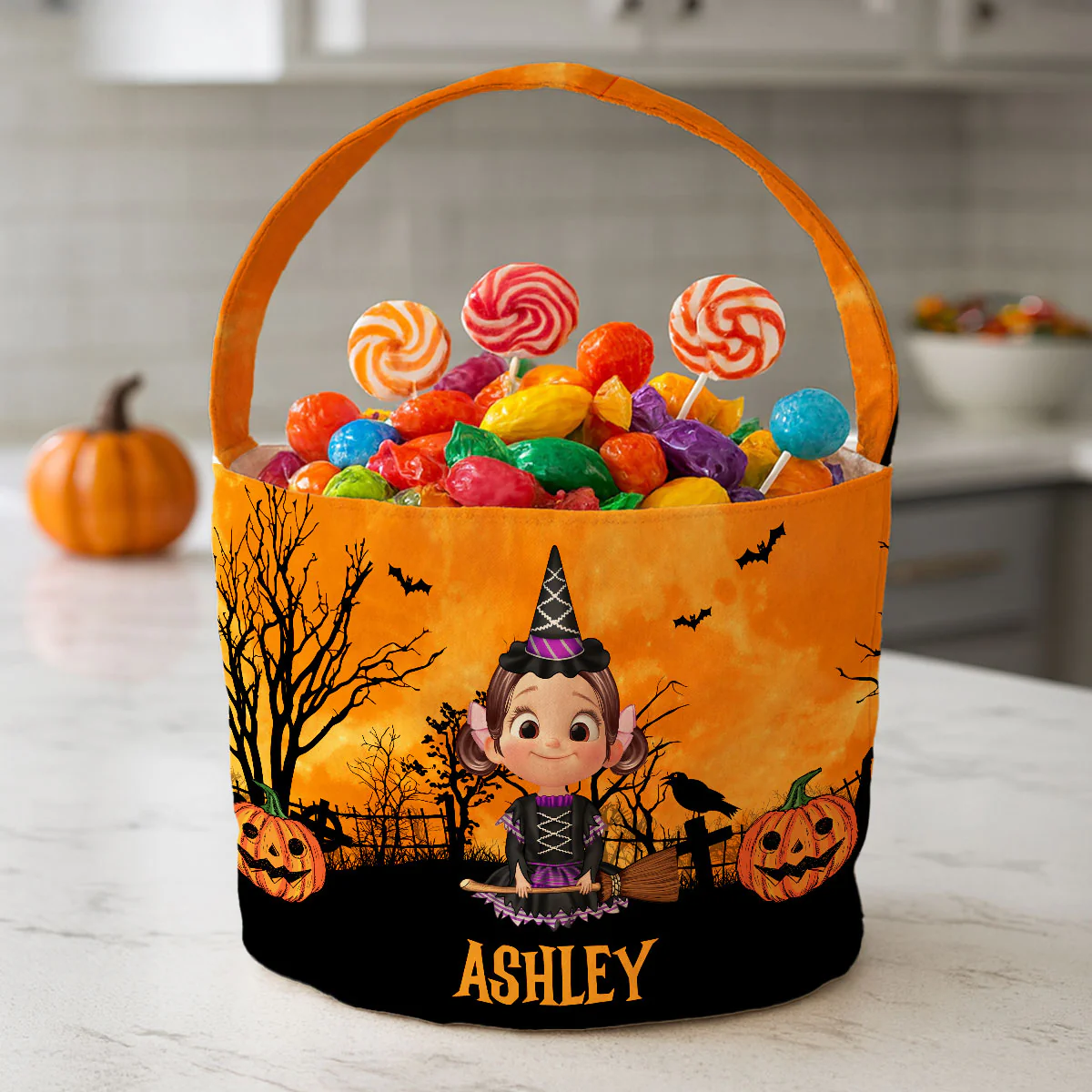 Halloween 3D Background Cartoon Kids Personalized Trick or Treat Basket