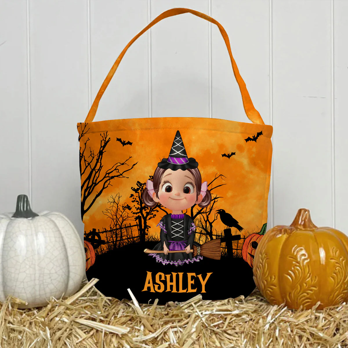 Halloween 3D Background Cartoon Kids Personalized Trick or Treat Basket - Image 2