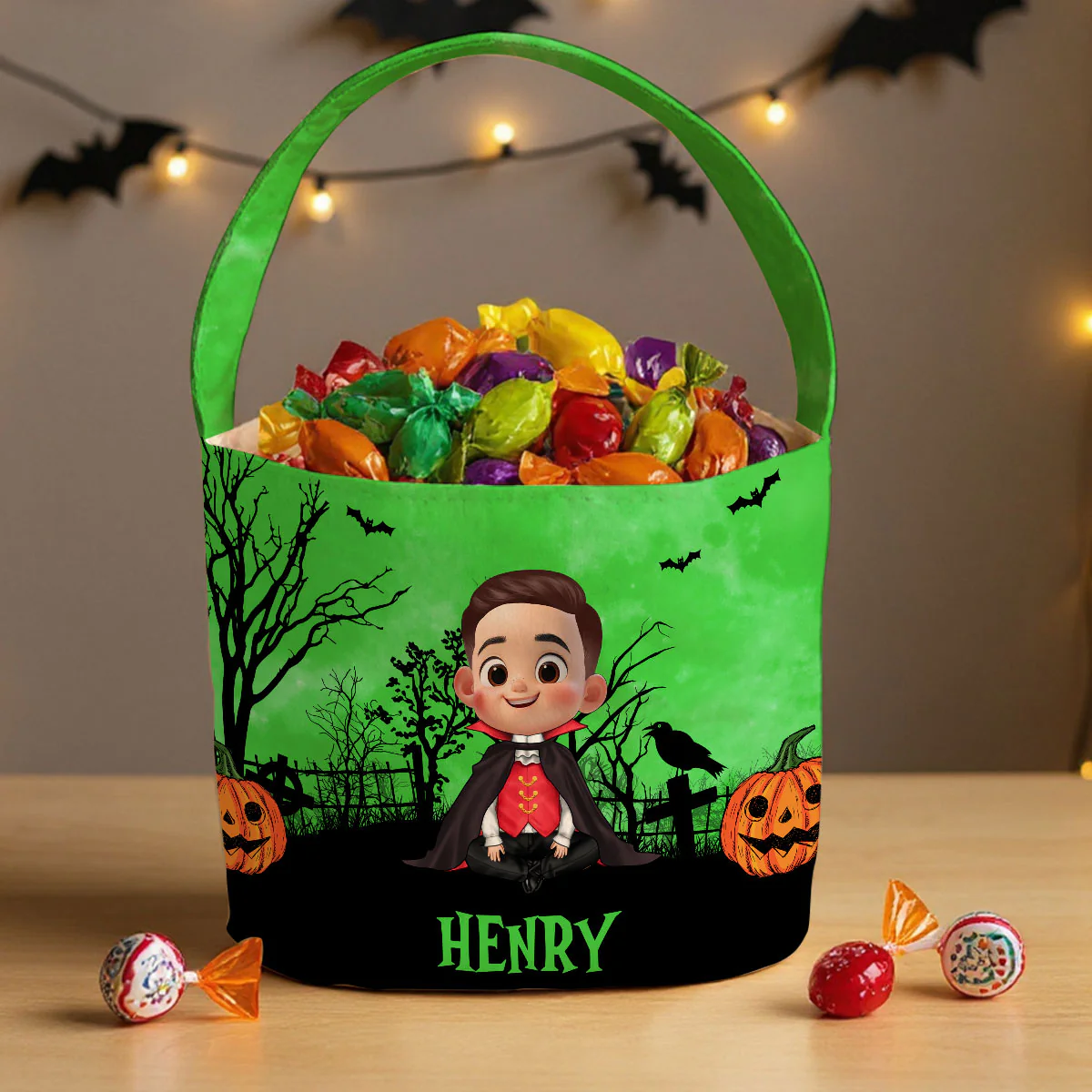Halloween 3D Background Cartoon Kids Personalized Trick or Treat Basket - Image 3