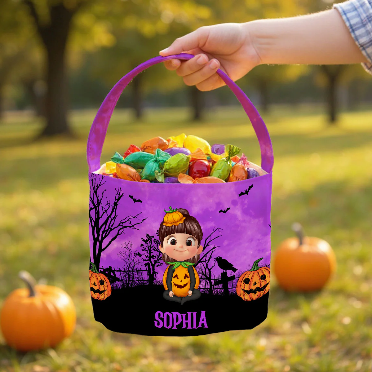 Halloween 3D Background Cartoon Kids Personalized Trick or Treat Basket - Image 5
