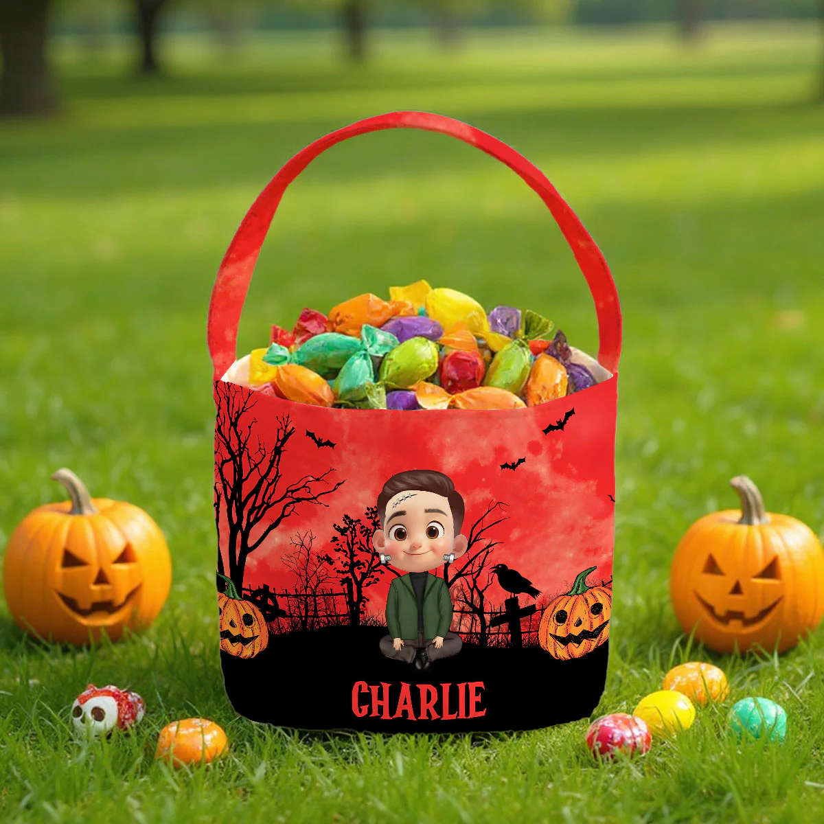 Halloween 3D Background Cartoon Kids Personalized Trick or Treat Basket - Image 6